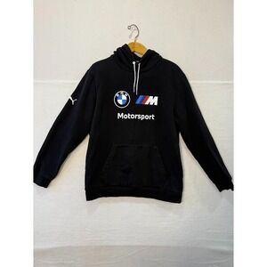 Men's Med Puma BMW Collab Motorsport Essentials Black Fleece Hoodie AMAZING COND